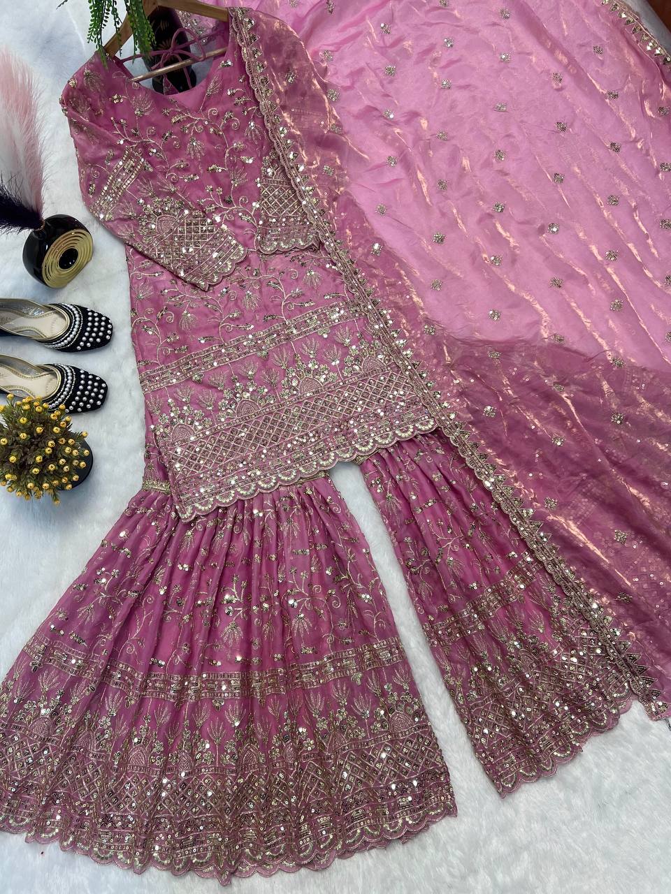 Terracotta Orange Couture Sharara Set - Festive Wear